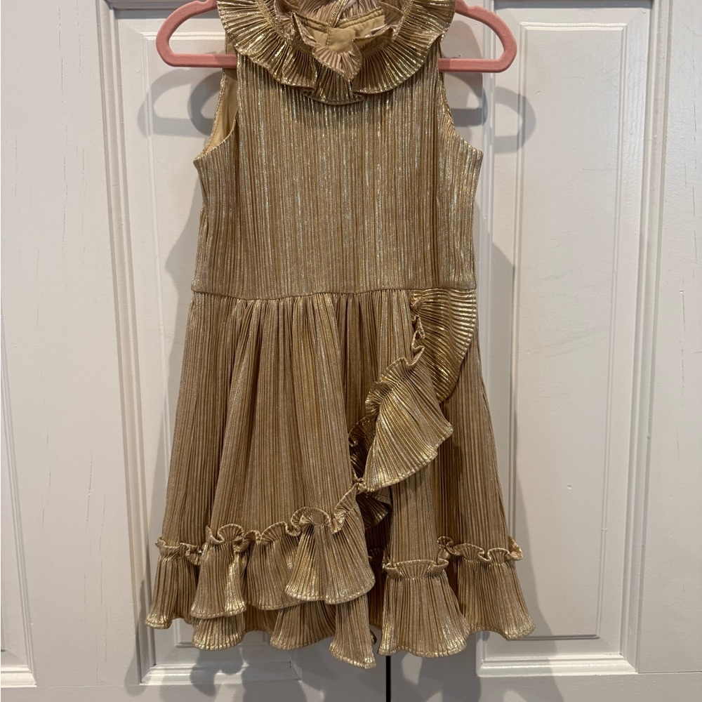 Janie and Jack Gold Metallic Ruffle Pleated Formal Dress